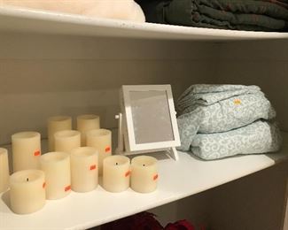 Electric Candles, linens, tabletop mirror