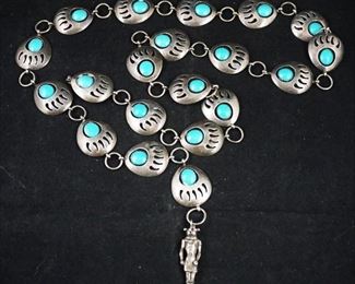 Native American silver and turquoise belt