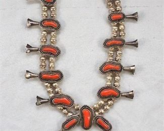 Coral and silver squash blossom necklace