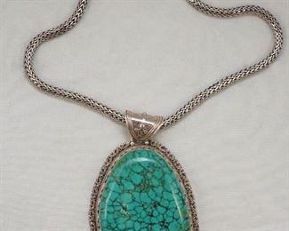 Huge turquoise and sterling pendant with necklace