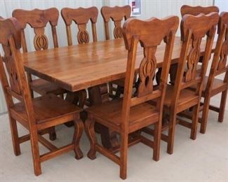 Huge wormwood dining table and 8 chairs