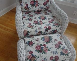 Beautiful White Wicker Sunroom Furniture- Wicker Chair 30" X 34" X 34"  Ottoman 29" X 17" X 16"