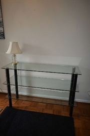 GLASS ENTRY TABLE, SMALL LAMP
