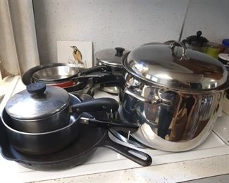 Revere Ware and cast iron frying pan