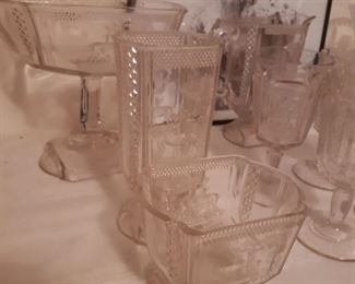 Early American pattern glass deer and pine tree