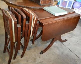 DROP LEAF TABLE, FOLDING CHAIRS