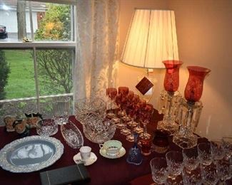 GLASS, NACHTMANN RUBY STEMWARE, MATCHING LAMPS