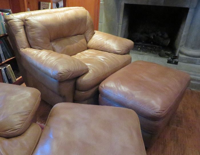 Leather chairs and ottomans
