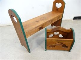 Wooden BenchCrateShelf Combo w Heart Accents