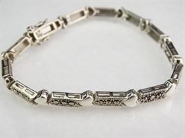 925 Sterling Marcasite Heart Link Bracelet