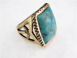 Brass & Turquoise Ring, Size 8