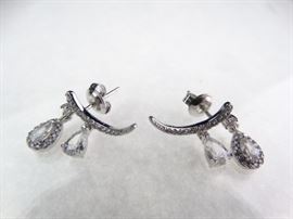 Silver CZ Dangle Earrings