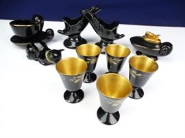 Black Porcelain w Gold Foil Trim Home Decor