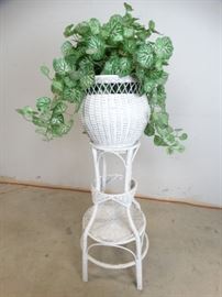 Artificial Plant in Tall White Wicker Stand