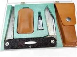 Vintage Western 932 Pocket KnifeSaw with Leather Cases