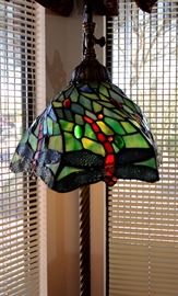 Extraordinary vintage stained glass lamp. There are 2 matching lamps.