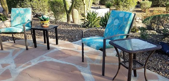 Pretty blue outdoor furniture for sale.