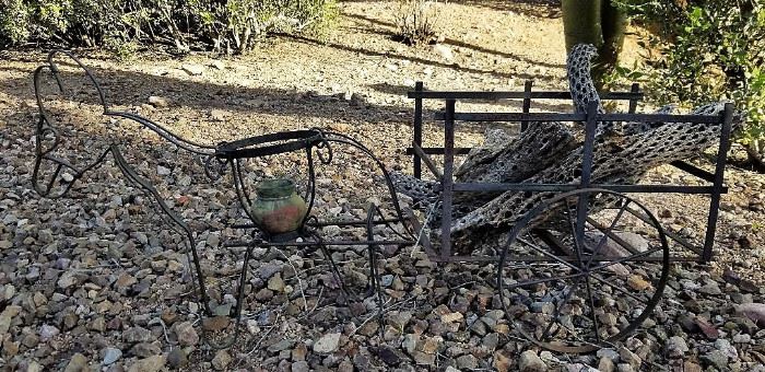 Metal outdoor donkey and cart  planter for sale.
