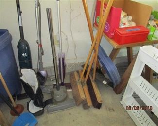 push brooms and other cleaning items