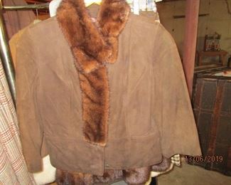 FUR TRIMMED JACKET AND SKIRT