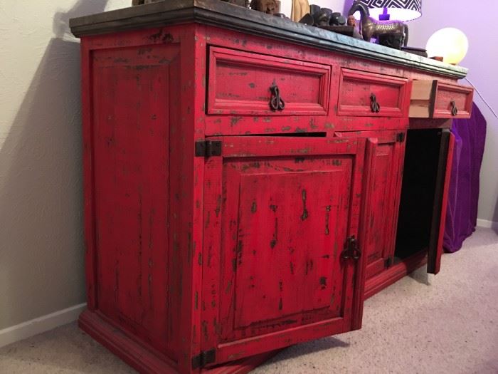 Red distressed cabinet