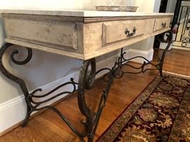 Travertine top sideboard with wrought iron base