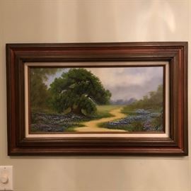 Texas bluebonnet landscape oil on canvas painting signed "Luse"