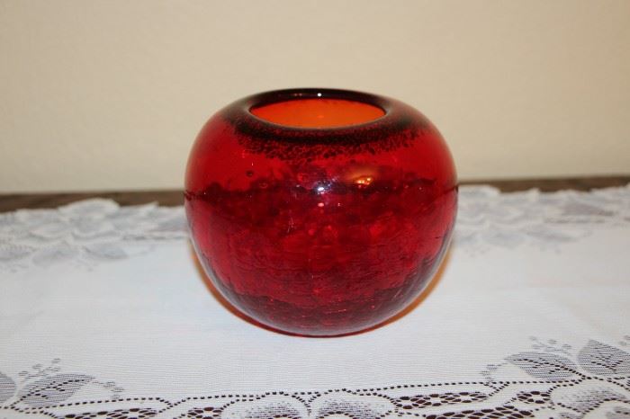 Red crackle glass vase/candle holder