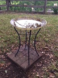  Glass in route iron birdbath. Very nice 