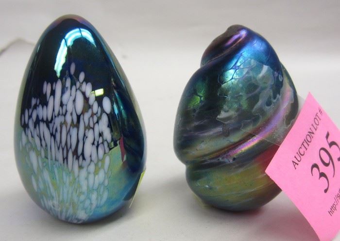 iridized art glass paperweights