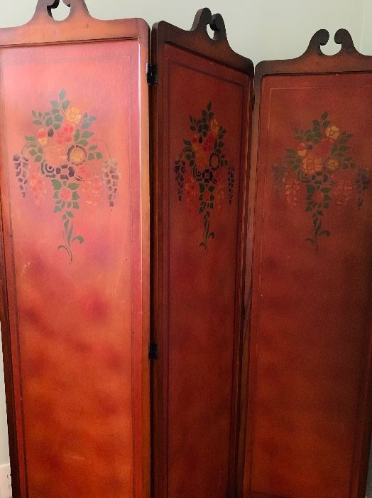 Wood Screen/Decorative Divider, Hand Painted Detail