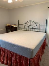 #1 bed king mattress set with memory foam $150.00
#2 bed king green metal head board with frame $75.00