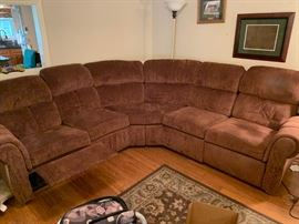 #11 brown fabric sectional with double recliner 77x77 $75.00