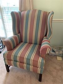 #20 2 green burgundy wing back chairs CR Lane $30 ea as is