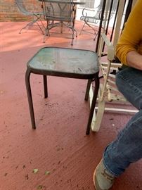 #34 green glass top end table $10.00