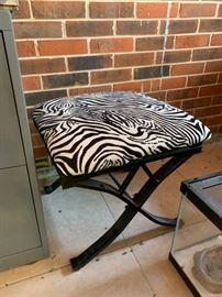 #37 zebra pattern stool metal legs $20.00