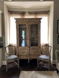 Pair of french inspired chairs, delicate antique paint finish