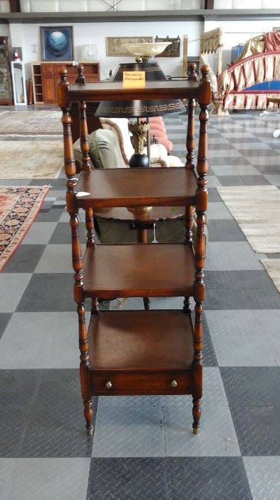 Theodore Alexander Etagere with tooled leather tops