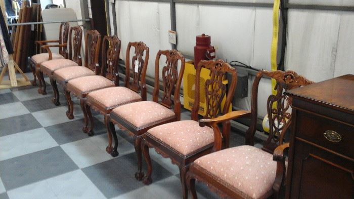 Chippendale style chairs. Two arm chairs and six side chairs 
