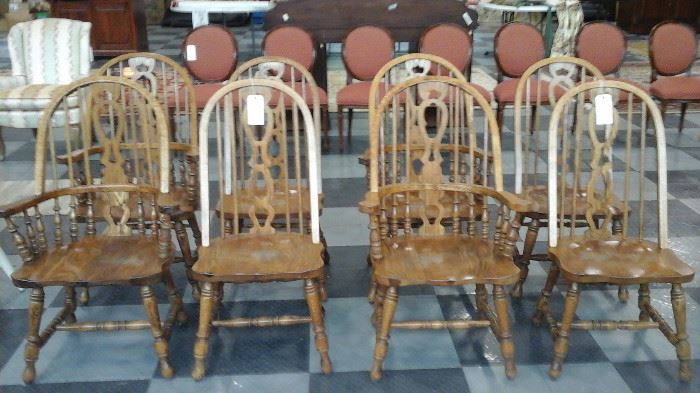Eight heavy oak chairs