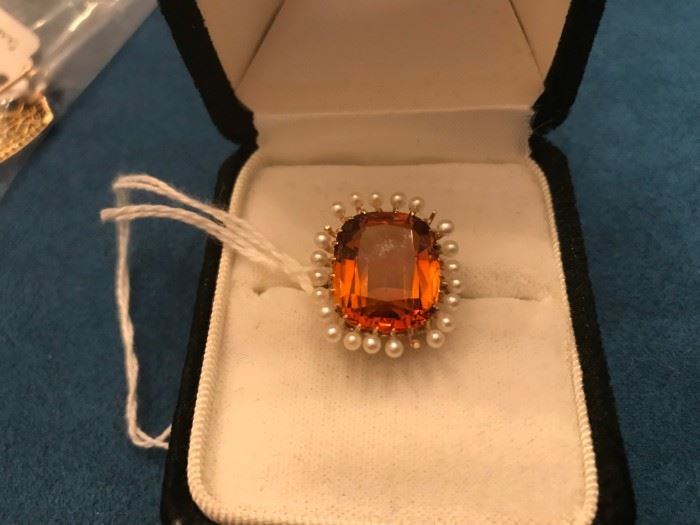 Citrine and Pearl 14k ring