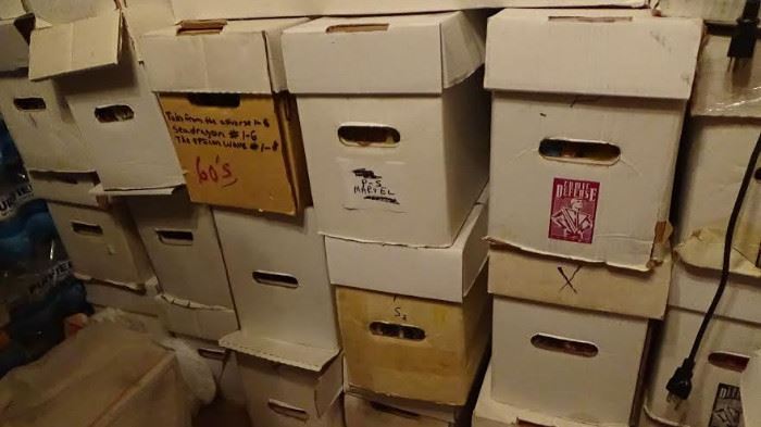 long boxes of marvel and dc comics