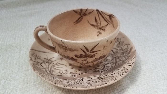 Antique Brown Teacup and Saucer