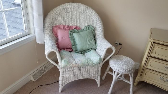 White Wicker Chair and Table