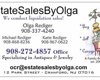 Estate Sales By Olga in Summit NJ for 2 Day Liquidation Sale