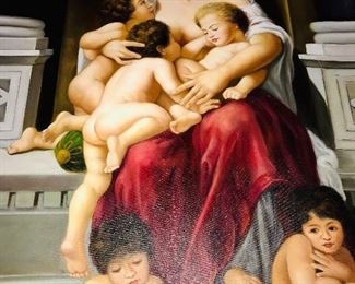 BREATHTAKING MOTHER WITH CHILDREN OIL ON CANVAS PAINTING