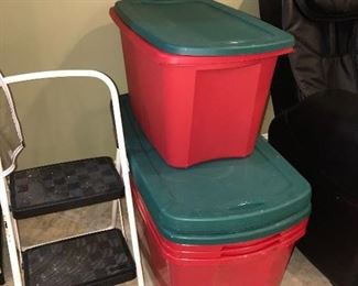 STEP STOOL AND PLASTIC BINS

