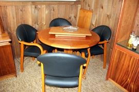 Teak Dining Table with 4 Chairs & 1 Leaf and Lazy Susan