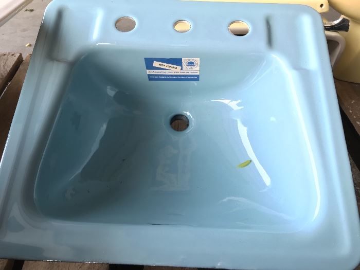 original labels. well made blue retro style sink. ready for your home
