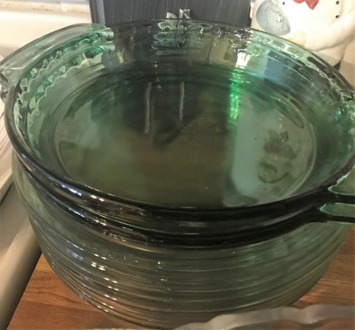Green glass handled dishes